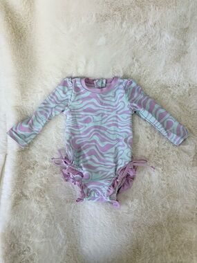 Caden Lane Long-Sleeve Lilac & Mint Wave One-Piece Swimsuit for Baby 3-6 Mos